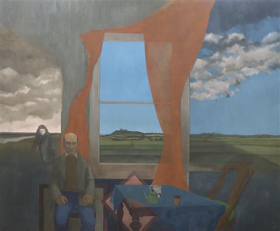 Gerald R. Jarman (British, 1930-2014) East Anglia Series No.1 Landscape with Seated Man (Max Jacob) 50 x 59.5in. unframed